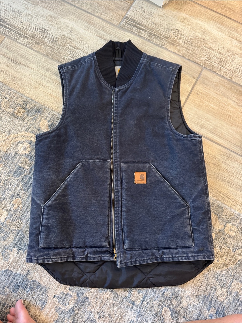 Vintage Carhartt Navy Canvas Denim Puffer Quilted Work Vest